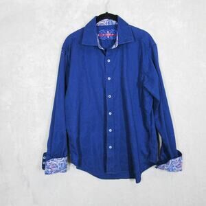 Robert Graham Shirt Mens Medium Blue Classic Fit Paisley Flip Cuff Long Sleeve